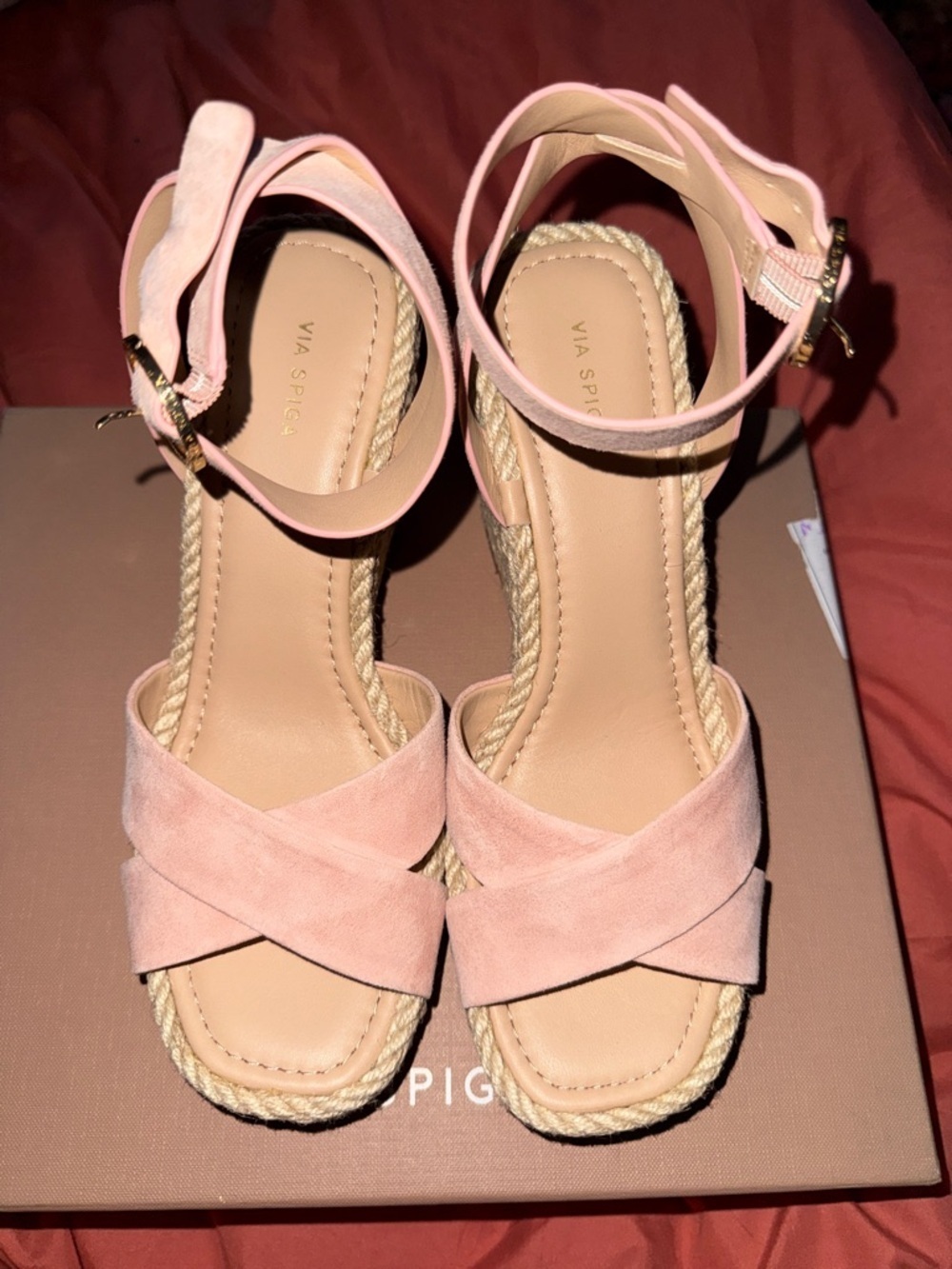 Via Spiga Pink Suede Wedge Sesilia-E Sandals